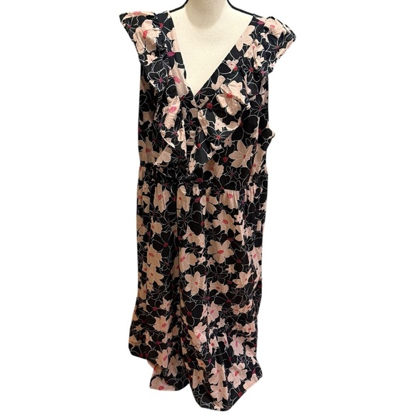 Who What Wear Womens 3X Floral Ruffle Tiered Maxi Dress Black Pink V Neck - Picture 2 of 14